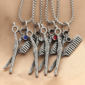 Collier pendentif ciseaux en acier inoxydable avec incrustation de pierres précieuses, style rétro punk, bijoux de mode pour homme, cadeau 280434 - Product Image 1