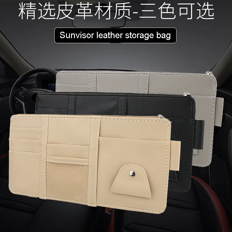 Multifunctionele Auto Sunvisor Lederen Opbergtas Auto Sunvisor Kaart En Bril Opbergtas Auto Organizer