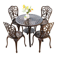 Salon de Jardin Durable en Gros, Ensemble Table et Chaises en Aluminium Moulé pour Balcon, Fer et Bois pour Terrasses en Plein Air