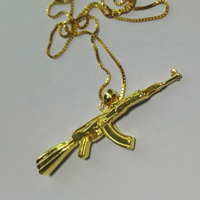 Personnalisé 925 en argent sterling plaqué or AK-47 machine gun pendentif collier