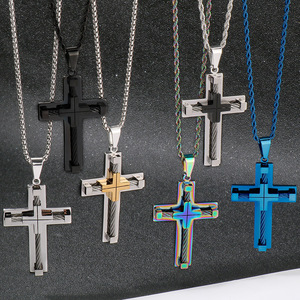 Collar para Hombre con Colgante de Cruz de Acero Inoxidable, Joyería Natural con Piedra de Nacimiento de Julio, para Comercio Electrónico Internacional, <span class=keywords><strong>KALEN</strong></span> KP55886-K - Product Image 1