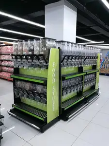 Estantes de almacenamiento de exhibición de dulces de comida seca a granel montados en la pared de alta calidad de supermercado con dispensador y contenedores