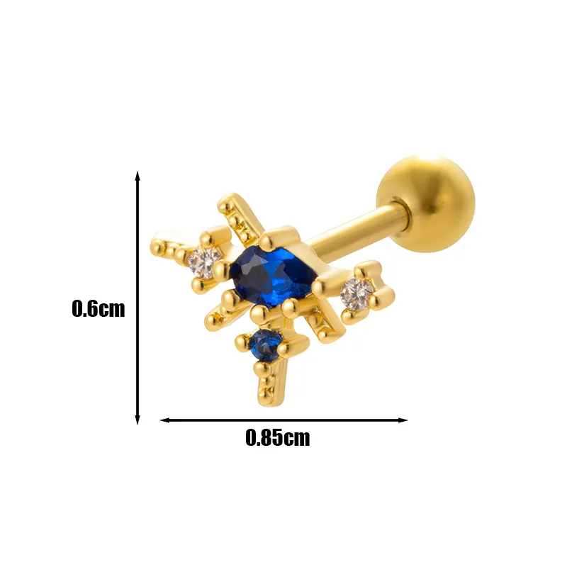 HENGSEN colorato zircone cuore farfalla fiore catena lunga ciondolo orecchio carilagine piercing elica orecchini con vite indietro