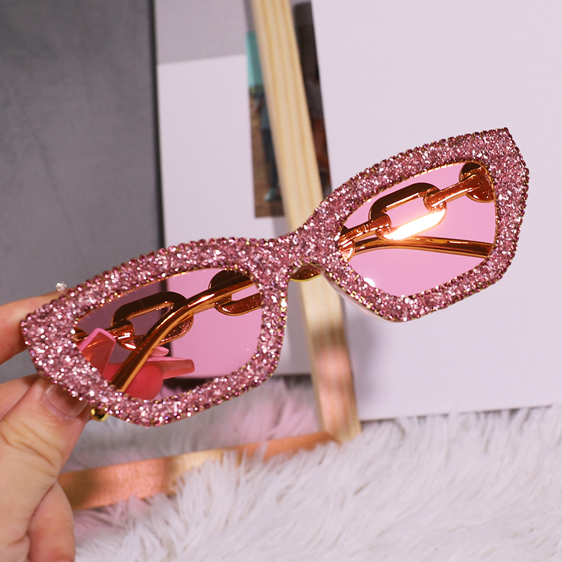 2026 Cat Eye Bling Glitter Luxury Designer Sun Glasses Gold  display picture 3