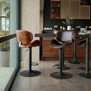 Tabourets <span class=keywords><strong>de</strong></span> bar pivotants réglables <span class=keywords><strong>en</strong></span> cuir Chaises <span class=keywords><strong>de</strong></span> bar avec siège <span class=keywords><strong>en</strong></span> PU Accent <span class=keywords><strong>en</strong></span> <span class=keywords><strong>bois</strong></span> moderne pour îlot <span class=keywords><strong>de</strong></span> cuisine - Product Image 6