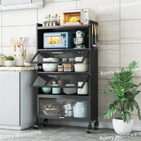 Estante de Cocina Metálico Negro Moderno y Resistente con Ruedas para Almacenamiento y Organización