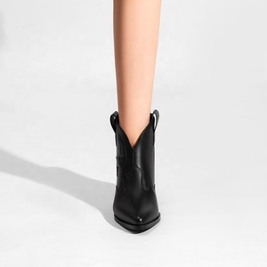 <span class=keywords><strong>Bottines</strong></span> Chelsea en similicuir noir pour <span class=keywords><strong>femme</strong></span> avec <span class=keywords><strong>talon</strong></span> bloc bas et fermeture éclair latérale, confort automne/hiver - Product Image 2