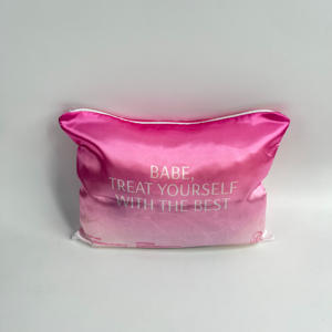 Bolsa de satén de seda de lujo con cremallera, bolsa de cosméticos con logo personalizado impreso, bolsa de embalaje para pelucas, bolsas de satén para pequeñas empresas - Product Image 5