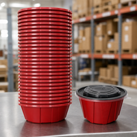 Bol en plastique de qualité supérieure 450-120 rouge et noir bicolore de qualité alimentaire pour la livraison de plats gastronomiques à emporter