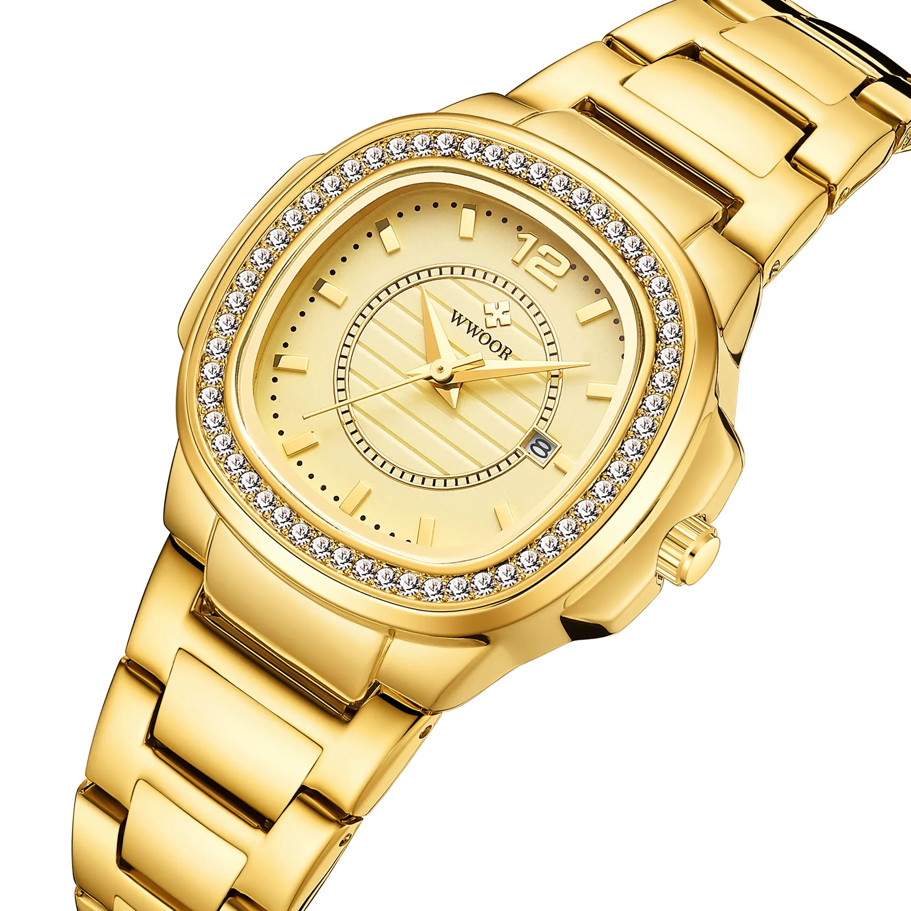 New Arriver WWOOR 8874 Quartz Watches Women Casual Calendar Gold Ladies Wristwatch Stainless Steel Dropshipping Factory Hot Sale