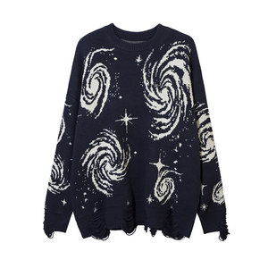 Bestseller 2026 Women's Retro Ruffled Spiral Print Oversized Ripped Knit Sweater <strong>Grunge</strong> Casual Soft Stylish Cozy Warm <strong>Top</strong> - Product Image 4