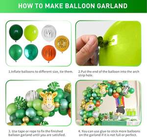 Ensemble de chaînes de ballons de décoration de fête sur le thème de la jungle, ballons vert foncé à motif d'animaux de dessin animé, décoration d'anniversaire forêt - Product Image 5