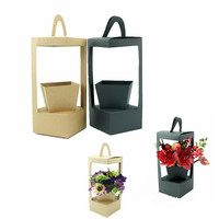 Nouvelle boîte à fleurs en papier kraft pliable portable, boîte conique, boîte unique, cadeau pour l'emballage de boîtes à fleurs pour la Saint-Valentin, la fête des mères