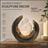 Sculpture en porcelaine de la Sainte Famille en gros avec éclairage LED, cadre demi-lune, décoration religieuse de Noël en vrac