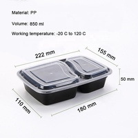 Boîte Bento jetable en plastique à emporter avec 2 compartiments, lot de 150, 30 oz, récipient alimentaire micro-ondable, boîte à lunch congelée