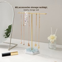 Présentoir à bijoux en forme de T avec base en bois texturé pour colliers, boucles d'oreilles, bracelets, table de maquillage, bijouterie