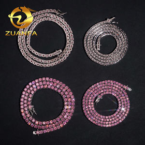 מניות חדשות טיפה משלוח ירך הופ גברים שרשרת <span class=keywords><strong>925</strong></span> מוצק כסף סטרלינג 3 מ "מ 4 מ" מ ורוד מויסניט שרשרת טניס יהלומים - Product Image 5