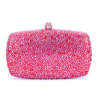 Pochette rigide pour femme entièrement ornée de strass et de cristaux, avec fermoir décoratif, idéale pour les soirées, mariages, bals de promo et cocktails