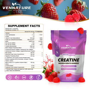 Vennature Private Label Strawberry 5000mg Pre Workout Creatine Monohydrate Gummies Creatine Gummies with <strong>Bcaa</strong> and Collagen - Product Image 3