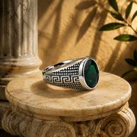 Cincin Pria JLM Wholesale Premium Titanium Steel Vintage Greek Key Oval Gemstone, Perhiasan Biker Statement