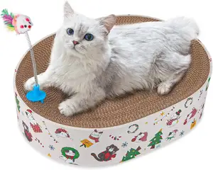 Carton à gratter ovale pour chat, tampon à gratter ondulé pour chat, planche à gratter recyclable durable pour la protection des meubles pour chats