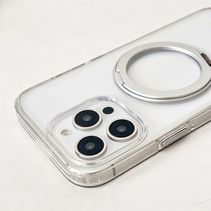 Trong suốt Acrylic điện thoại bảo vệ trường hợp iPhone 15 Pro Max 16 14 13 -360 độ xoay kim loại đứng chống sốc bảo vệ - Product Image 6