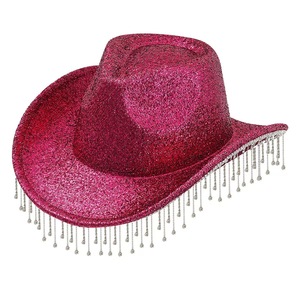 Sombrero de Vaquero Occidental, Sombreros de Vaquera con Borla de Diamantes de Imitación, Sombrero de Fiesta, Disfraz para Mujeres y Hombres, Boda, Música, Fiesta de Disfraces - Product Image 3