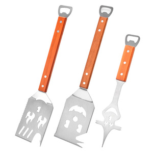 Ensemble d'outils de barbecue multifonctionnels en acier inoxydable, trois pièces, barbecue d'extérieur, manche en bois, fourchette, pelle, pince, combinaison moderne - Product Image 6