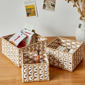Panier de rangement en papier naturel avec poignée intégrée Panier rectangulaire pour organiser des <span class=keywords><strong>étagère</strong></span>s décoratives - Product Image 3