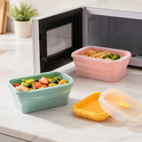 Boîte à lunch pliable en silicone pour préparation de repas, récipient alimentaire micro-ondable et chauffable, bento pour enfants avec couvercle en plastique, vente en gros de luxe