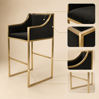 Chaise de bar moderne en velours avec base en acier inoxydable, tabouret de comptoir pour hôtel, restaurant, salon
