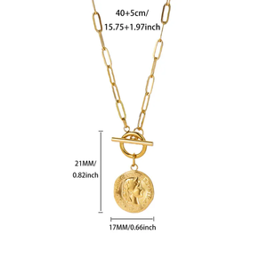 Collar de Acero Inoxidable con Hebilla OT para Mujer con Colgante de Moneda de Diosa, Diseño Casual en Negro y Plateado, Ideal para Uso Diario - Product Image 4