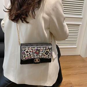 New Fashionable <b>Vintage</b> Rhinestone Niche PU Leather square Bag Lady's Single Strap ZIP Closure Bag for Summer/winter - Product Image 1