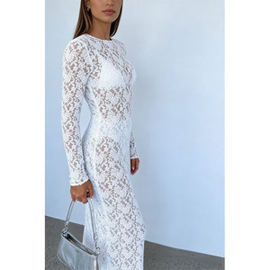 <span class=keywords><strong>Abito</strong></span> Lungo <span class=keywords><strong>in</strong></span> <span class=keywords><strong>Pizzo</strong></span> da Donna, Sexy e Trasparente, Casual, Vita Naturale, Ecologico, Lavabile, Primavera Estate - Product Image 2