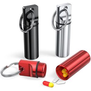 Factory Direct logo Print Waterproof Aluminum <b>Pill</b> Box case Bottle Holder <b>Container</b> with Metal Keychain - Product Image 2