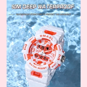 Smael 8083 Phụ Nữ Thể Thao Màu Trắng Đồng Hồ Kỹ Thuật Số 50M Không Thấm Nước LED Sinh Viên Đồng Hồ Đeo Tay Thời Gian Kép Thời Trang Đồng Hồ Báo Thức Cho Phụ Nữ - Product Image 4