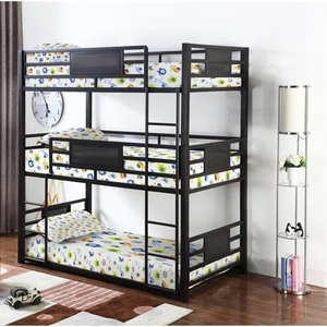 Lit superposé triple en métal robuste avec plateforme, barrières de sécurité et plateaux amovibles pour dortoirs et auberges de jeunesse - Product Image 2