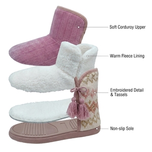 Chaussons bottes en velours côtelé rose pour femmes avec pompon, doublure polaire, chaussures d'hiver, vente en gros, MOQ 500, Distributeur - Product Image 4