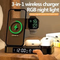 4-in-1 opvouwbaar draadloos oplaadstation met wekker, snel draadloos oplaadstation met RGB nachtlampje