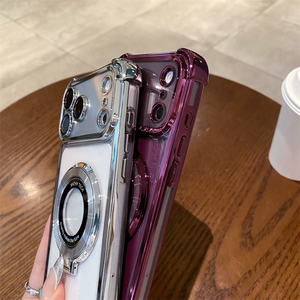 Coque de téléphone transparente avec protection d'angle en TPU électroplaqué et support anneau pliable pour iPhone 18 17 Pro Max - Product Image 5