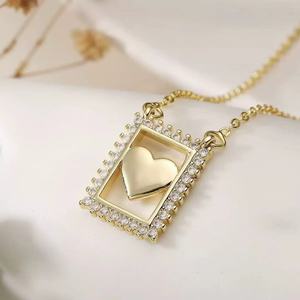 Collier pendentif en zircon plaqué or 18 carats, chaîne en laiton, bijoux géométriques en forme de cœur, croix, étoile, lettre pour femmes, collier en zircon - Product Image 2