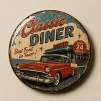 Badge en métal personnalisé vintage rétro, logo classique de station-service de moto américaine, cadeau promotionnel, objet de collection en métal
