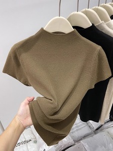 Nouvelle collection automne : Haut élégant pour <span class=keywords><strong>femme</strong></span>, style coréen, à manches classiques, en viscose/polyester tissé à la main, couleur unie, amincissant, col montant - Product Image 3