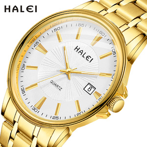 Montre Homme HALEI Neuve Originale à Quartz, Cadran Noir, Boîtier Doré, Bracelet en Acier Inoxydable, Affichage de la Date, Mouvement Japonais - Product Image 3