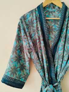 Robe kimono en soie pour femme, imprimé floral bohème, col en V, manches trois quarts, coupe ample, respirante, tissée, pour l'été, longueur midi - Product Image 5