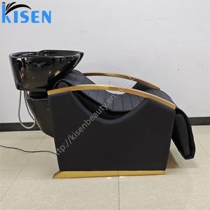 Kisen 2025 - Fauteuil de lavage de cheveux noir luxueux avec accoudoirs dorés - Confortable et élégant pour une utilisation en salon - Product Image 3
