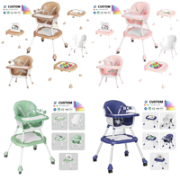 Chaise haute à bascule pour bébé, chaise haute en plastique 3 en 1, chaise haute pour l'alimentation des bébés, chaises de repas portables pour enfants, pliables avec roulettes