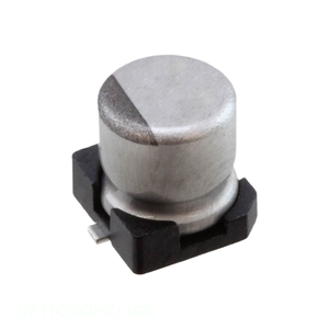 Condensateur SMD 10 µF 20 % 16 V à montage en surface, canal fabricant UZT1C100MCL1GB, en aluminium - Product Image 1