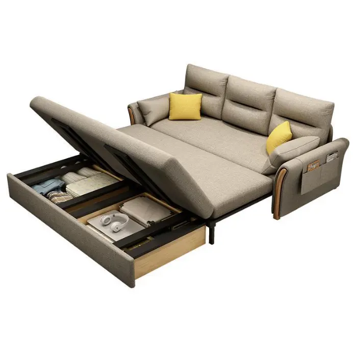 Sofá cama plegable, cajón de doble uso, pequeño hogar de madera maciza, individual, doble sala de estar, sofá cama telescópica multifuncional