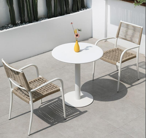 Tavolo <span class=keywords><strong>da</strong></span> Pranzo Rotondo Moderno in Acciaio al Carbonio con Base <span class=keywords><strong>a</strong></span> Piedistallo Bianca per Patio, <span class=keywords><strong>Balcone</strong></span> e Arredamento <span class=keywords><strong>da</strong></span> Caffè all'Aperto - Product Image 2